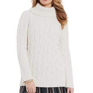 Cremieux Ladies Chunky Ivory Cable Knit Cowlneck Sweater, Size Small